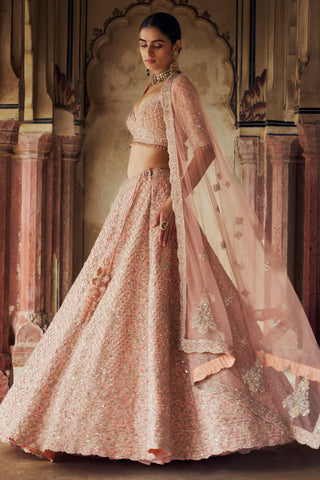 Lehenga set for Indian Wedding – Peach Tafetta by Nitika Gujral