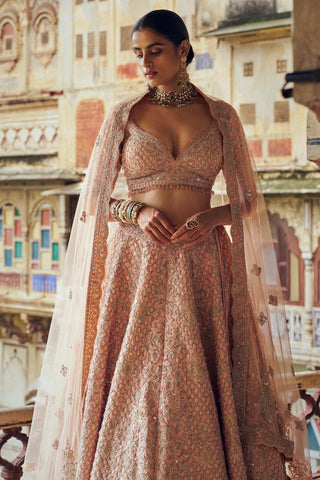 Lehenga set for Indian Wedding – Peach Tafetta by Nitika Gujral