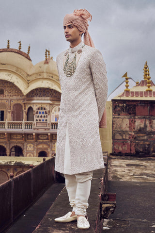 Silk Sherwani for Indian Wedding – Beige Kashish by Nitika Gujral