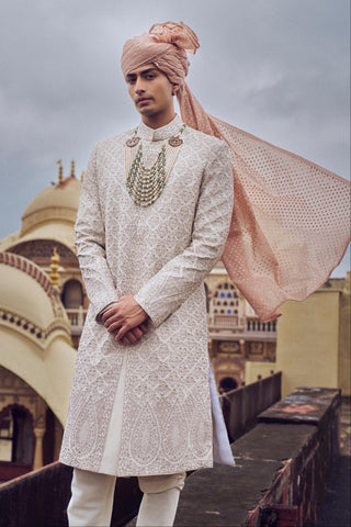 Beige kashish silk sherwani set