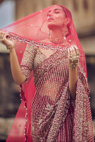 Embroidered saree for Indian Wedding – Maroon Kashish by Nitika Gujral