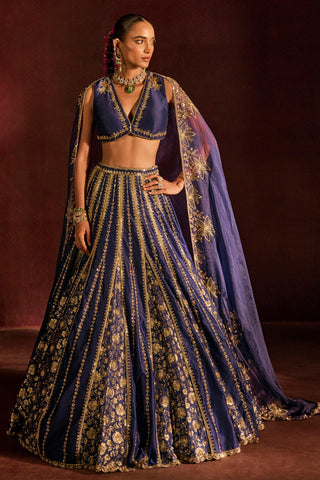 Lehenga Set For Indian Wedding - Blue Noor Lehenga by Prevasu