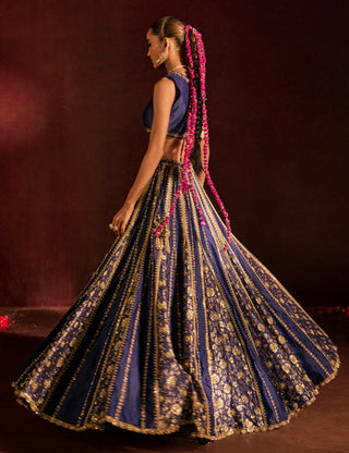 Lehenga Set For Indian Wedding - Blue Noor Lehenga by Prevasu