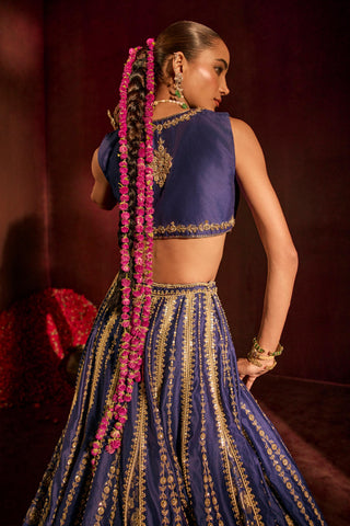 Lehenga Set For Indian Wedding - Blue Noor Lehenga by Prevasu