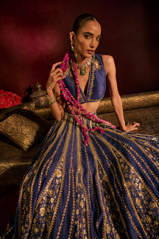 Lehenga Set For Indian Wedding - Blue Noor Lehenga by Prevasu