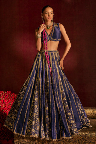 Lehenga Set For Indian Wedding - Blue Noor Lehenga by Prevasu