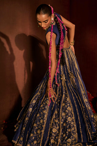 Lehenga Set For Indian Wedding - Blue Noor Lehenga by Prevasu