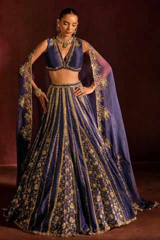 Lehenga Set For Indian Wedding - Blue Noor Lehenga by Prevasu