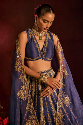 Lehenga Set For Indian Wedding - Blue Noor Lehenga by Prevasu