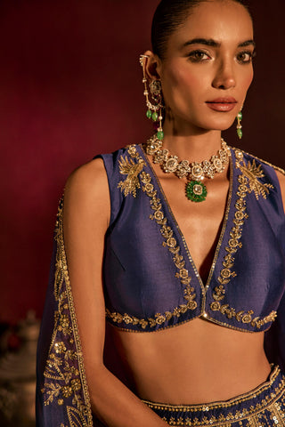 Lehenga Set For Indian Wedding - Blue Noor Lehenga by Prevasu