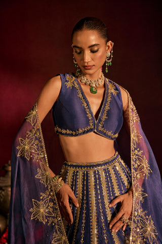 Lehenga Set For Indian Wedding - Blue Noor Lehenga by Prevasu