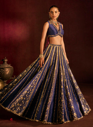Lehenga Set For Indian Wedding - Blue Noor Lehenga by Prevasu