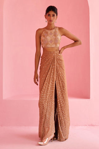 Slit Skirt Set Traditional Wear - Brown Noor Skirt by Chamee & Palak