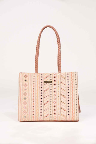 Multicolor nova mirror embroidered terra tote bag