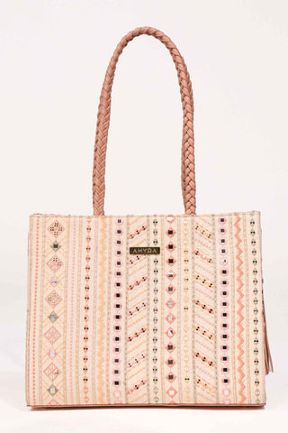 Multicolor nova mirror embroidered terra tote bag