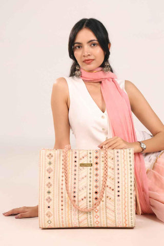 Multicolor nova mirror embroidered terra tote bag