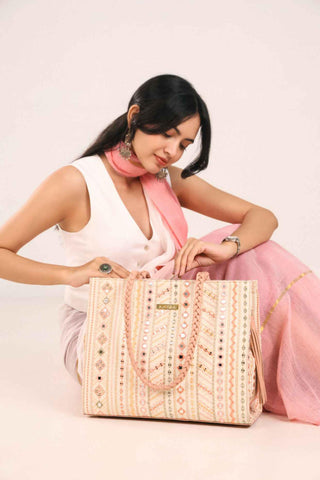 Multicolor nova mirror embroidered terra tote bag