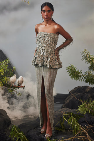 Gray amour peplum top with slit skirt