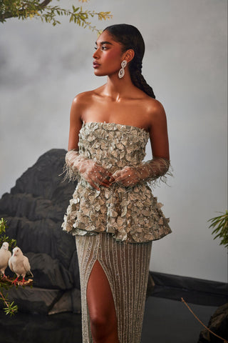 Gray amour peplum top with slit skirt