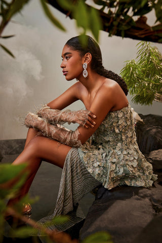 Gray amour peplum top with slit skirt