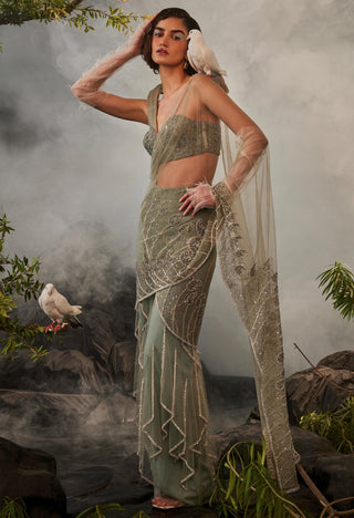 Gray amour sharara sari and corset with shoulder