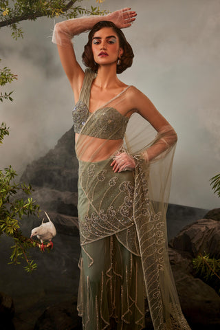 Gray amour sharara sari and corset with shoulder