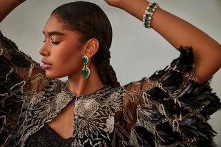 Black amour jacket with draped sharara and bralet