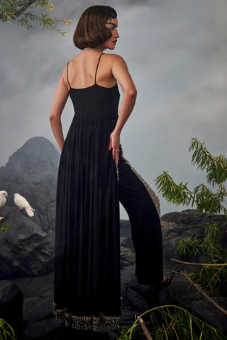 Black amour tunic with sheer panel pants