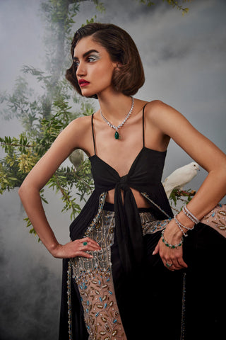 Black amour tunic with sheer panel pants