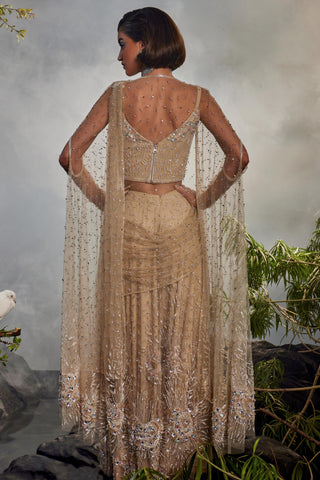 Beige amour sharara sari with blouse and cape