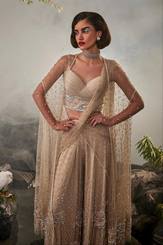 Beige amour sharara sari with blouse and cape