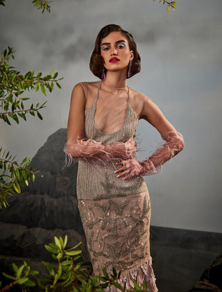 Blush pink amour bodycon top and pencil skirt