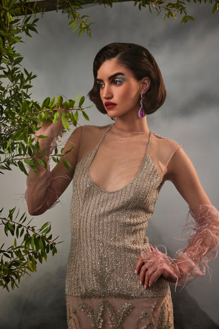 Blush pink amour bodycon top and pencil skirt