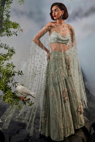 Gray amour lehenga with blouse and cape