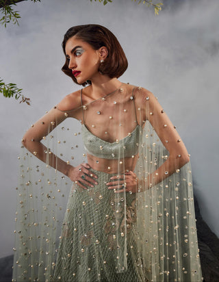 Gray amour lehenga with blouse and cape