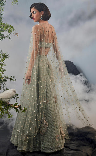 Gray amour lehenga with blouse and cape