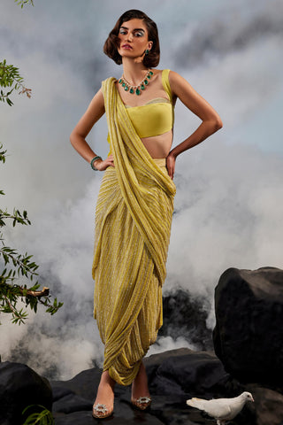 Yellow amour sari with aanchal and blouse