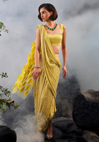 Yellow amour sari with aanchal and blouse