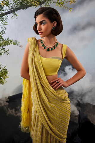 Yellow amour sari with aanchal and blouse