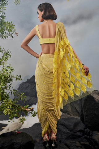 Yellow amour sari with aanchal and blouse