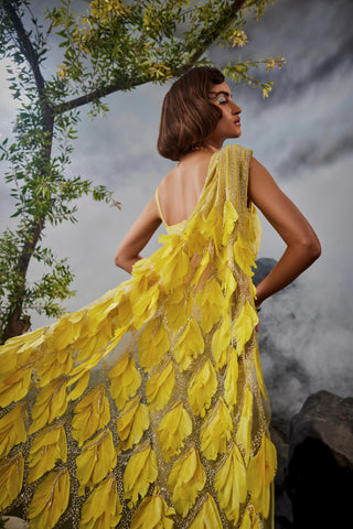 Yellow amour sari with aanchal and blouse