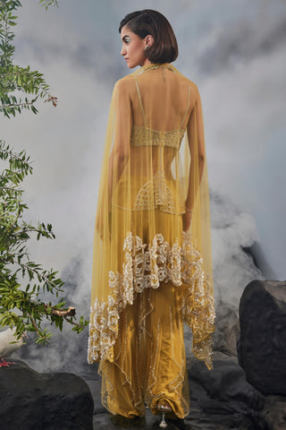 Yellow amour pant with sheer kurta and stole