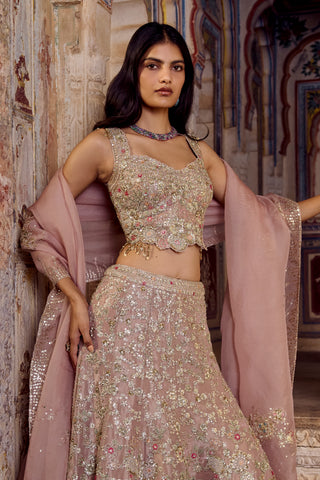 Camellia pink banno scalloped zardozi lehenga set