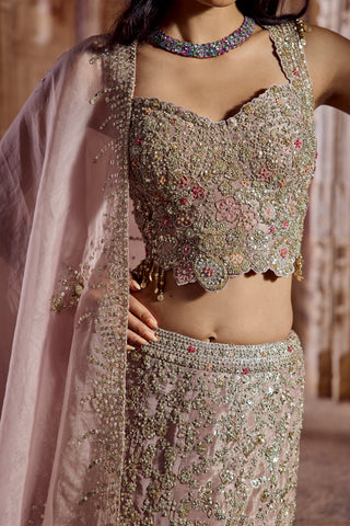 Camellia pink banno scalloped zardozi lehenga set