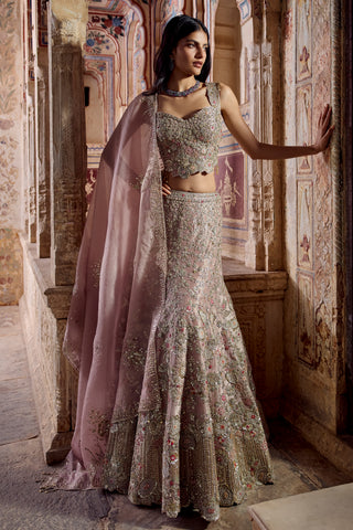 Camellia pink banno scalloped zardozi lehenga set