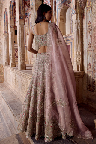 Camellia pink banno scalloped zardozi lehenga set