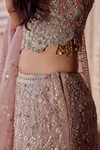 Camellia pink banno scalloped zardozi lehenga set