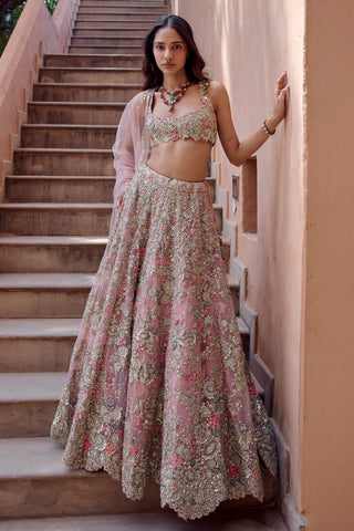 Oyster pink banno floral embroidered lehenga set