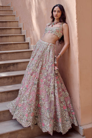 Oyster pink banno floral embroidered lehenga set