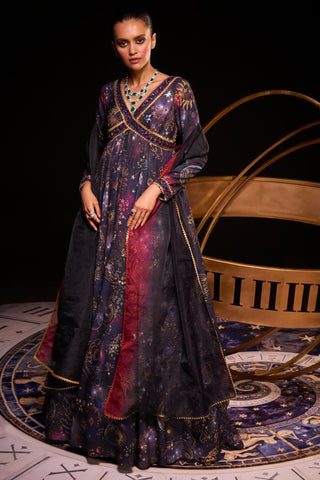 Navy multicolored synne printed anarkali gown
